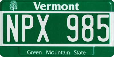 VT license plate NPX985
