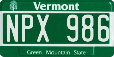 VT license plate NPX986