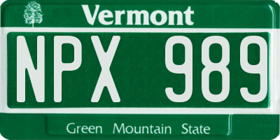 VT license plate NPX989