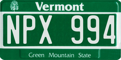 VT license plate NPX994