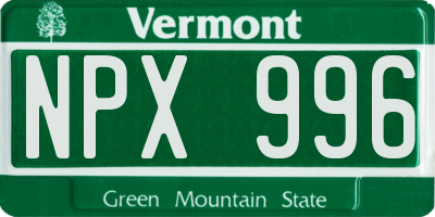 VT license plate NPX996