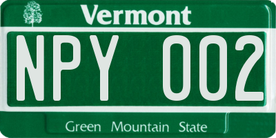 VT license plate NPY002