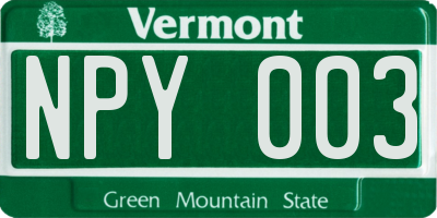 VT license plate NPY003