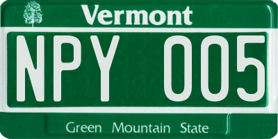 VT license plate NPY005