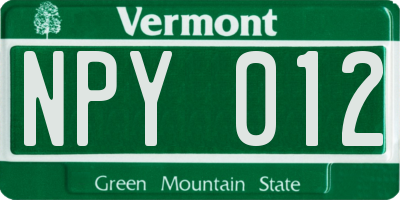 VT license plate NPY012