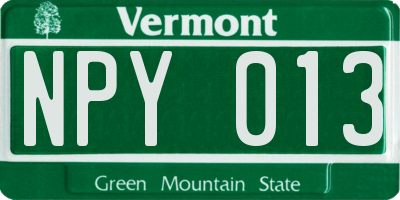 VT license plate NPY013