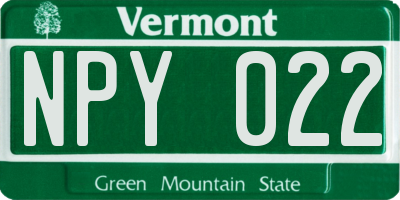 VT license plate NPY022