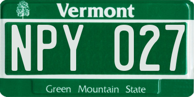 VT license plate NPY027