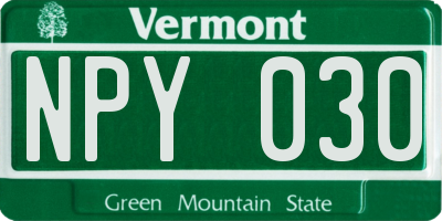 VT license plate NPY030