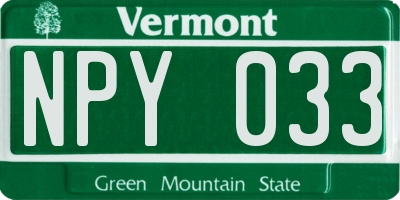 VT license plate NPY033