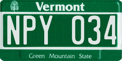 VT license plate NPY034