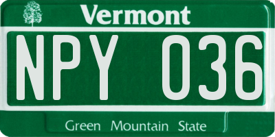 VT license plate NPY036