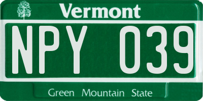 VT license plate NPY039