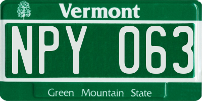 VT license plate NPY063