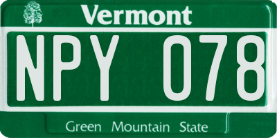 VT license plate NPY078