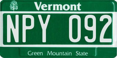 VT license plate NPY092
