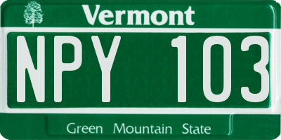 VT license plate NPY103