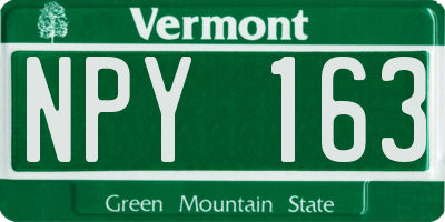 VT license plate NPY163