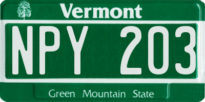 VT license plate NPY203