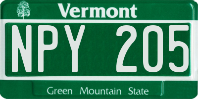 VT license plate NPY205