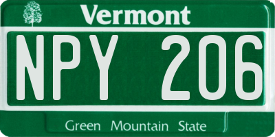 VT license plate NPY206