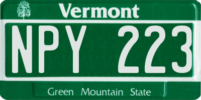 VT license plate NPY223