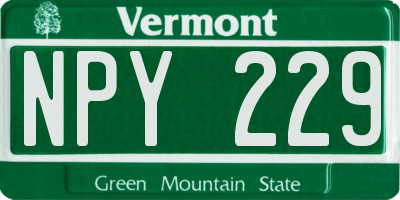 VT license plate NPY229