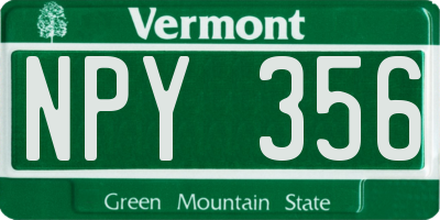 VT license plate NPY356