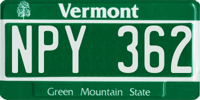 VT license plate NPY362