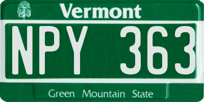 VT license plate NPY363