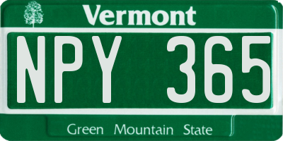 VT license plate NPY365