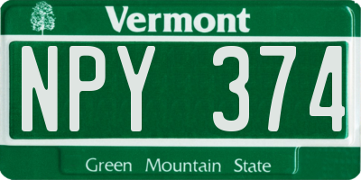 VT license plate NPY374
