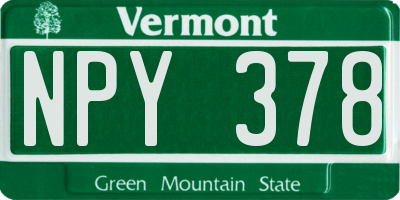 VT license plate NPY378