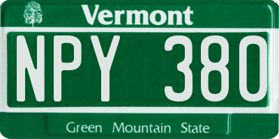 VT license plate NPY380