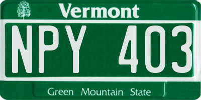 VT license plate NPY403