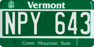 VT license plate NPY643