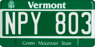 VT license plate NPY803