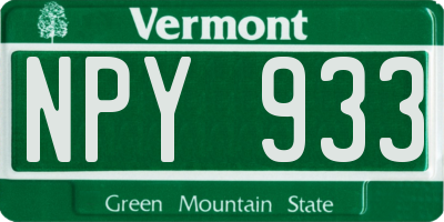 VT license plate NPY933