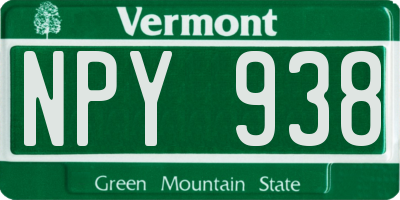 VT license plate NPY938
