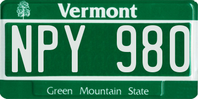 VT license plate NPY980