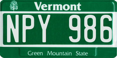 VT license plate NPY986
