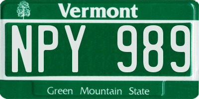VT license plate NPY989