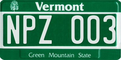 VT license plate NPZ003