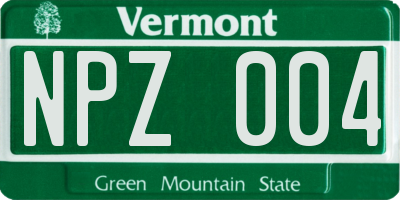 VT license plate NPZ004