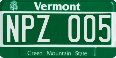 VT license plate NPZ005