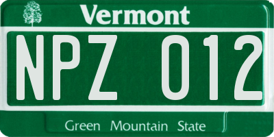 VT license plate NPZ012