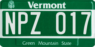 VT license plate NPZ017