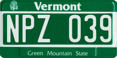 VT license plate NPZ039