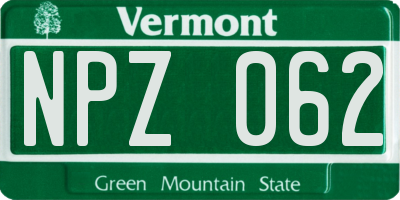 VT license plate NPZ062
