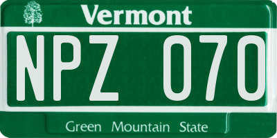 VT license plate NPZ070